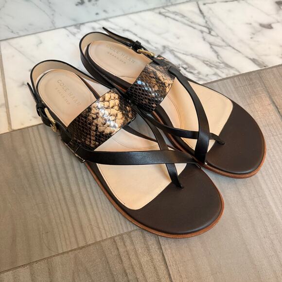 Cole Haan Women's Anica Thong Embossed Snake Print Leather Sandal Flat 8.5 - Picture 2 of 6